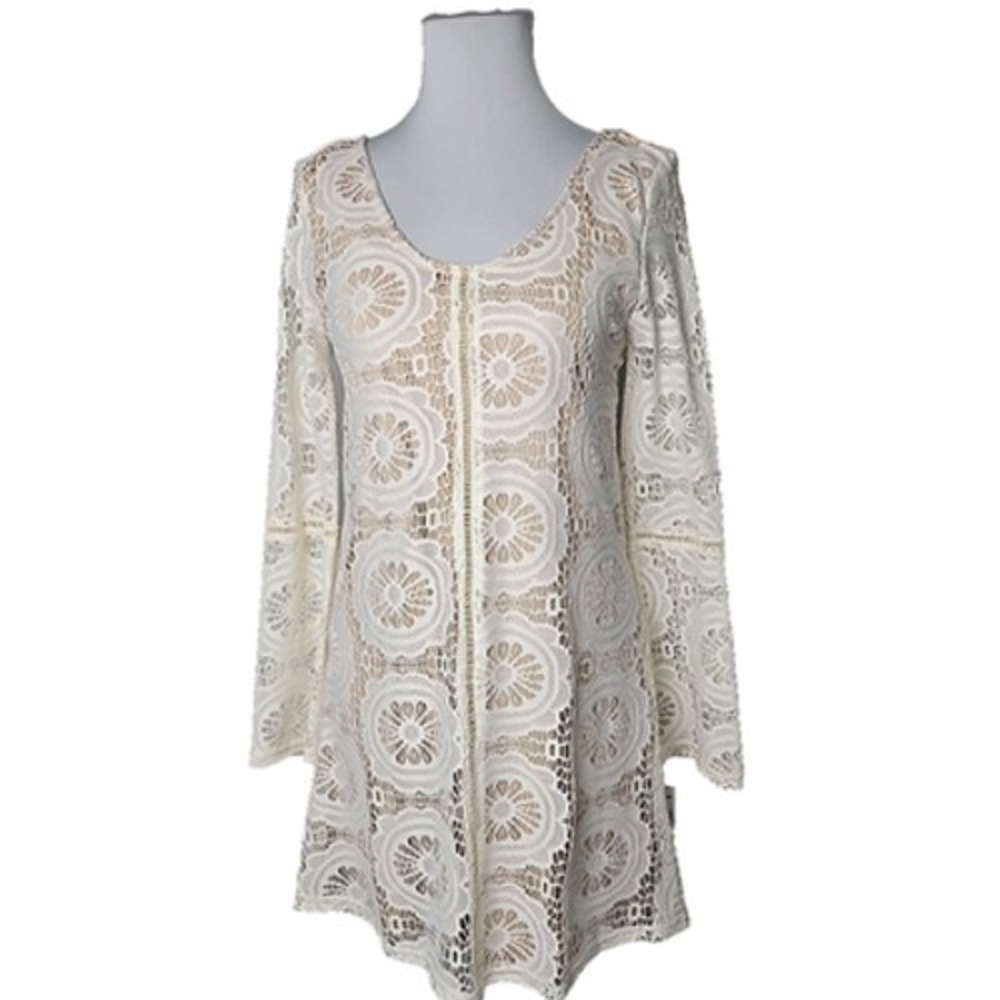 Xtraordinary Ivory/Nude Lace Mini Dress JUNIOR Size Medium M‎